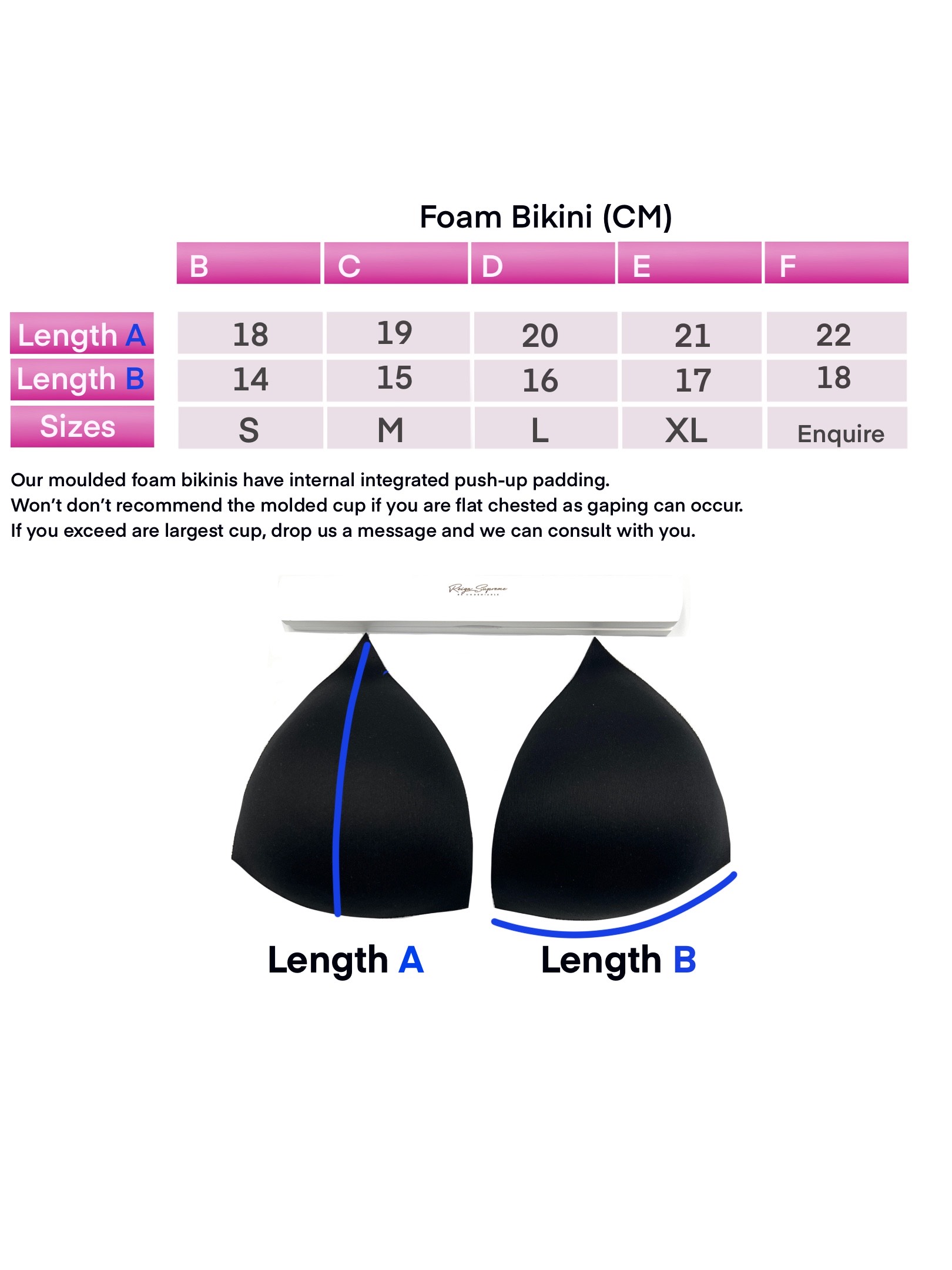 Foam bikini size chart
